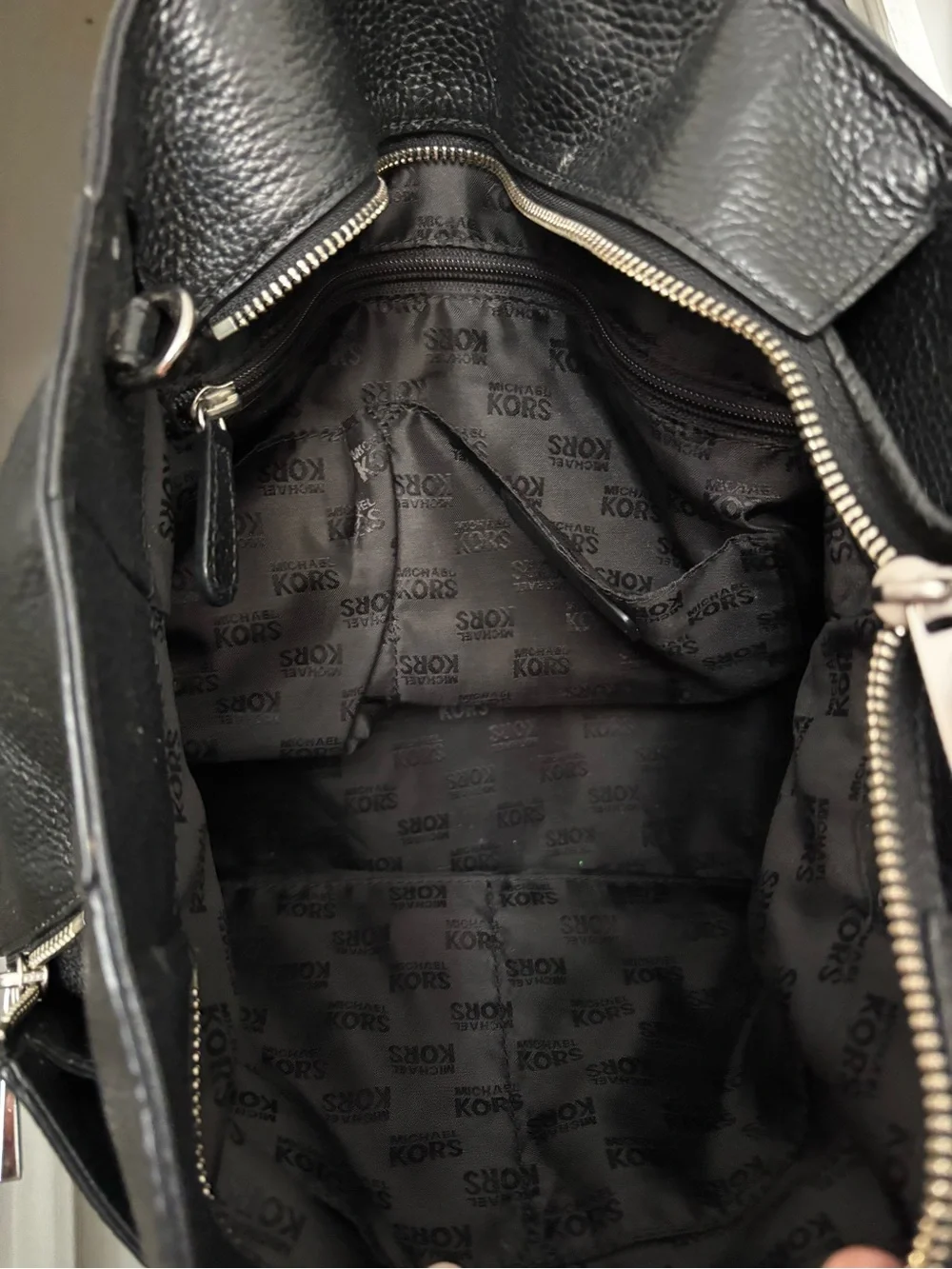 Michael Kors Black Pebbled Leather Briefcase Tote with Silver Hardware